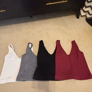 Women's Ribbed Knit Tank Top Bundle - White, Gray, Black, Burgundy